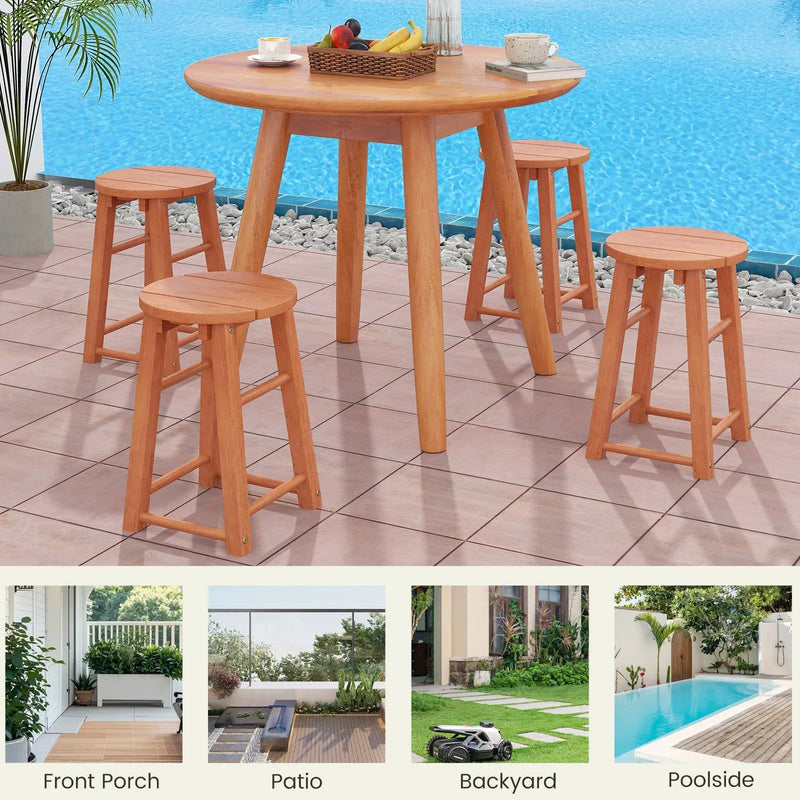18-Inch Outdoor Wood Bar Stools Set of 2 with Round Seat and Footrest by DirectDeals