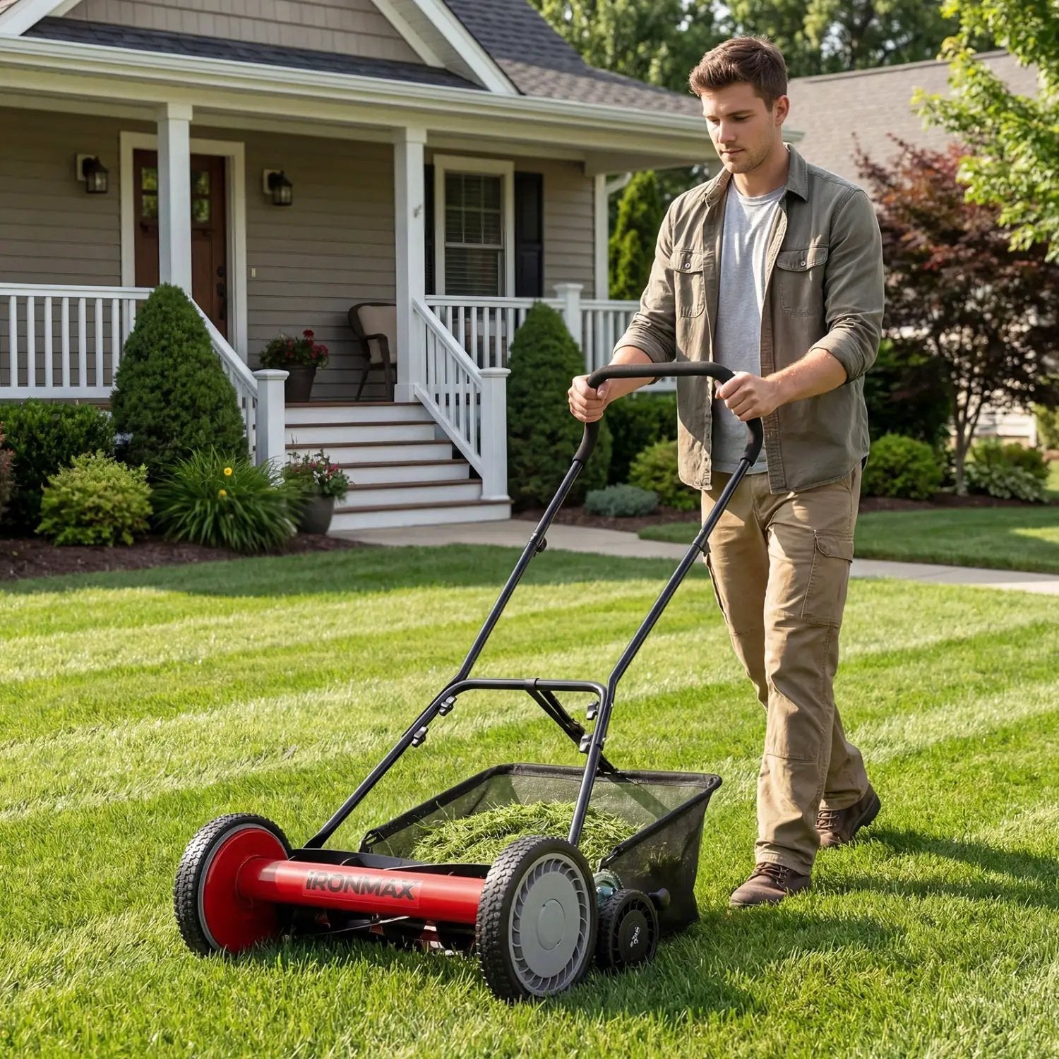 18 Inch Push Reel Lawn Mower 4-Position Adjustable with Removable Grass Catcher by DirectDeals