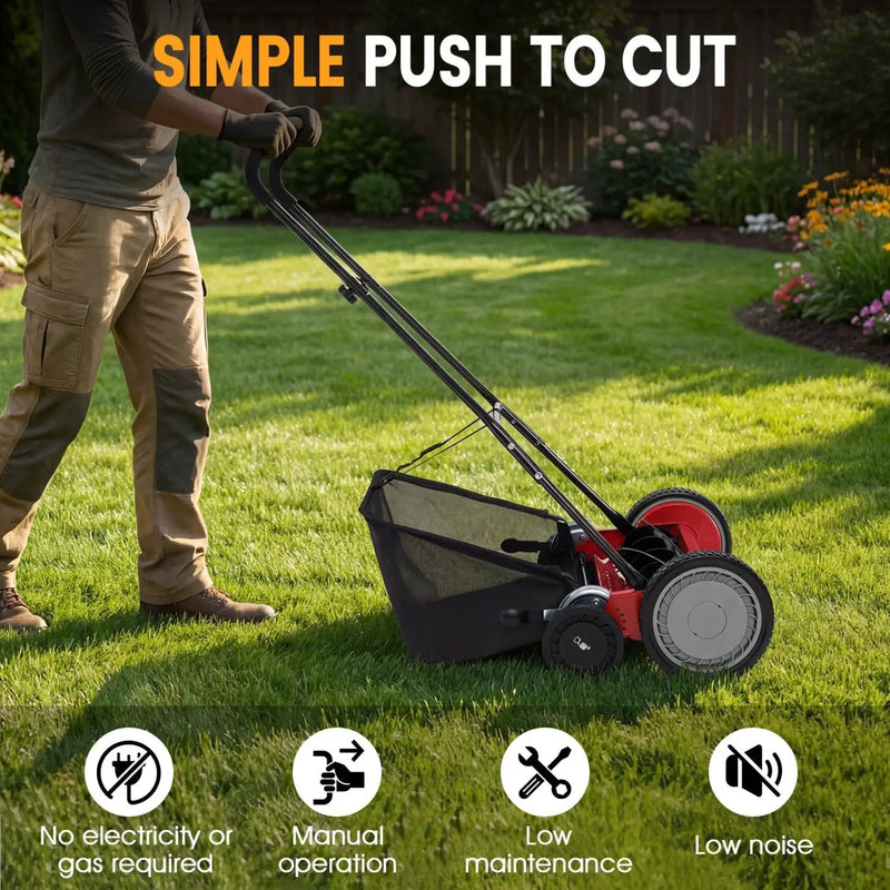18 Inch Push Reel Lawn Mower 4-Position Adjustable with Removable Grass Catcher by DirectDeals