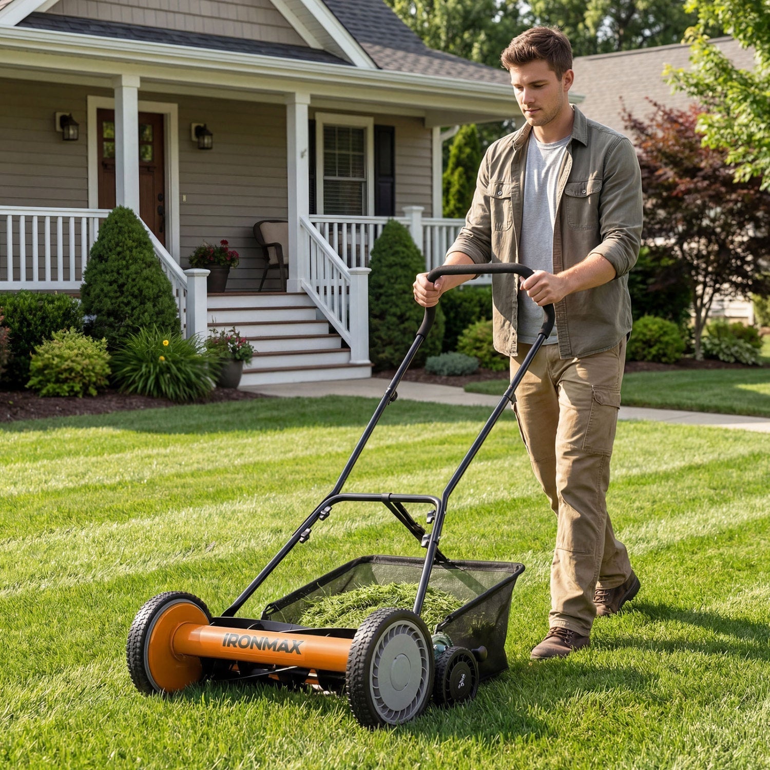 18 Inch Push Reel Lawn Mower 4-Position Adjustable with Removable Grass Catcher by DirectDeals