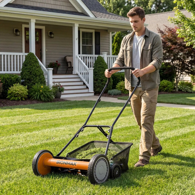 18 Inch Push Reel Lawn Mower 4-Position Adjustable with Removable Grass Catcher by DirectDeals