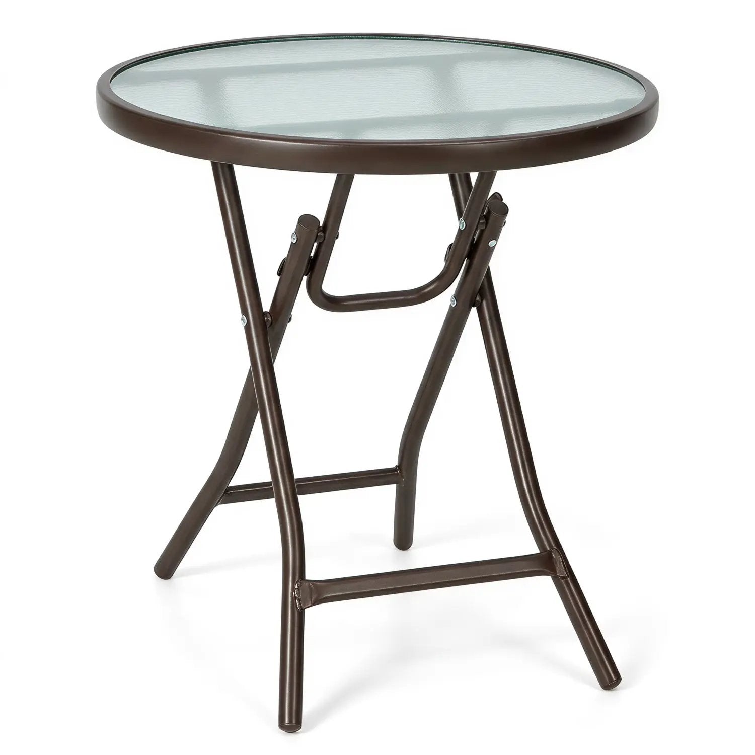 18" Round Folding Patio Side Table with Tempered Glass Top by DirectDeals