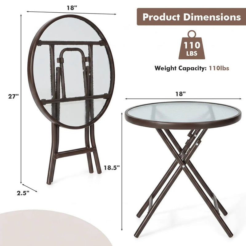 18" Round Folding Patio Side Table with Tempered Glass Top by DirectDeals