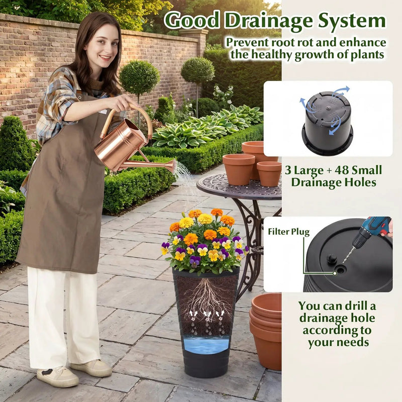 18-Inch Tall Planter Pot Set of 2 with Drainage and Handles by DirectDeals