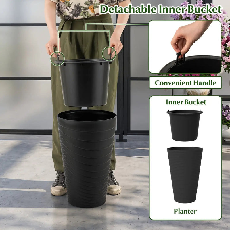 18-Inch Tall Planter Pot Set of 2 with Drainage and Handles by DirectDeals