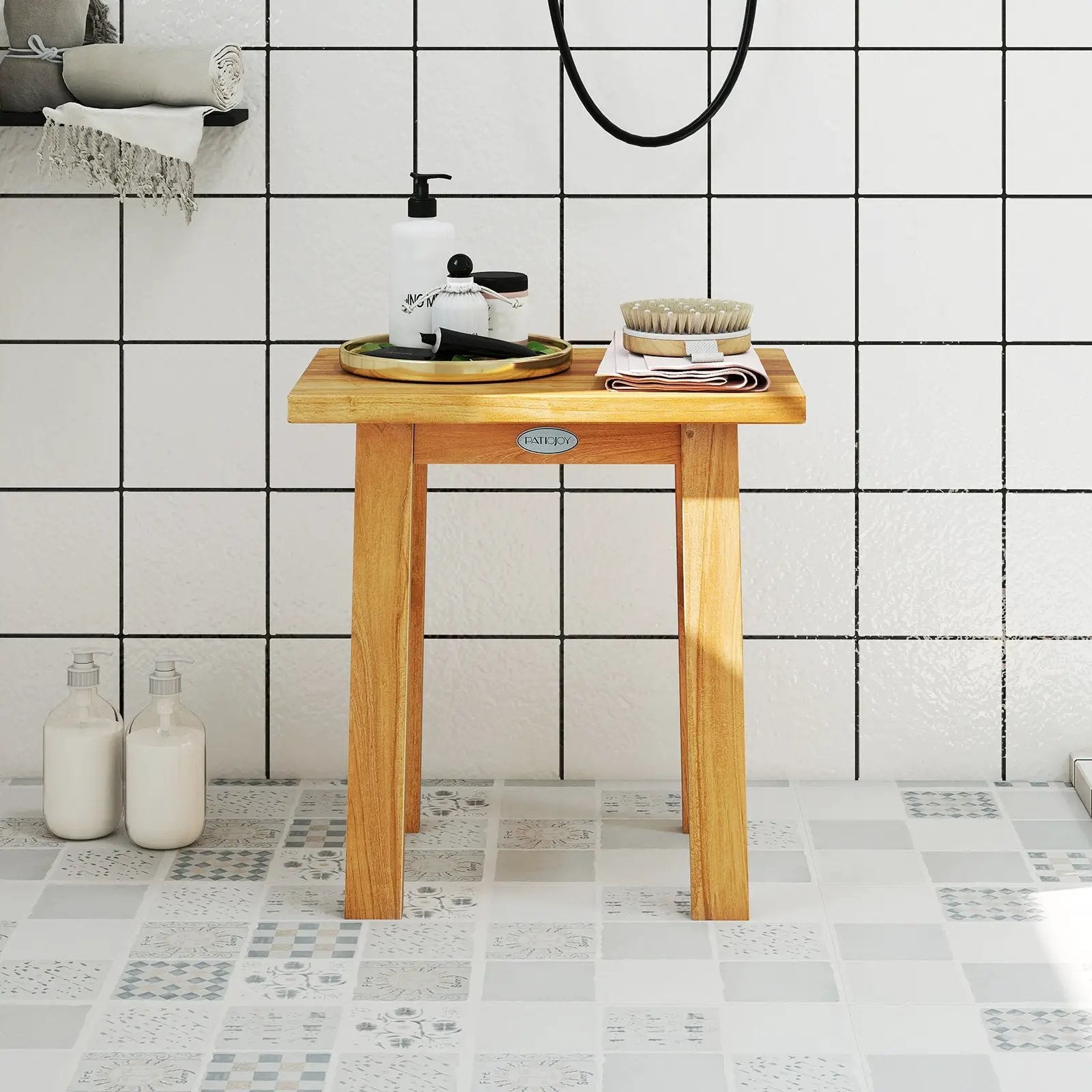 18 Inch Teak Shower Bench Spa Bath Stool for Shaving Legs by DirectDeals