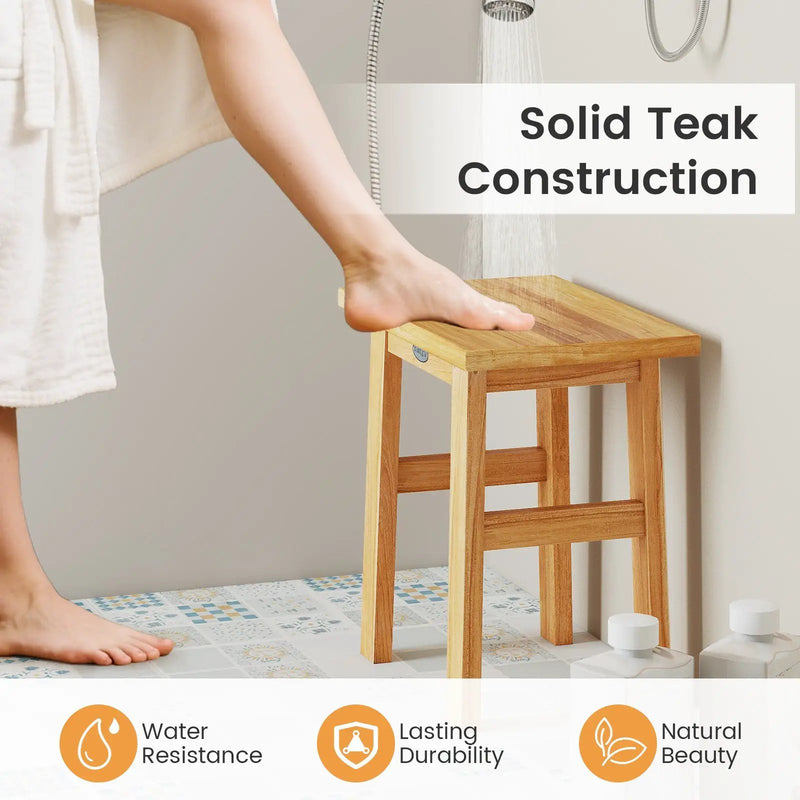 18 Inch Teak Shower Bench Spa Bath Stool for Shaving Legs by DirectDeals