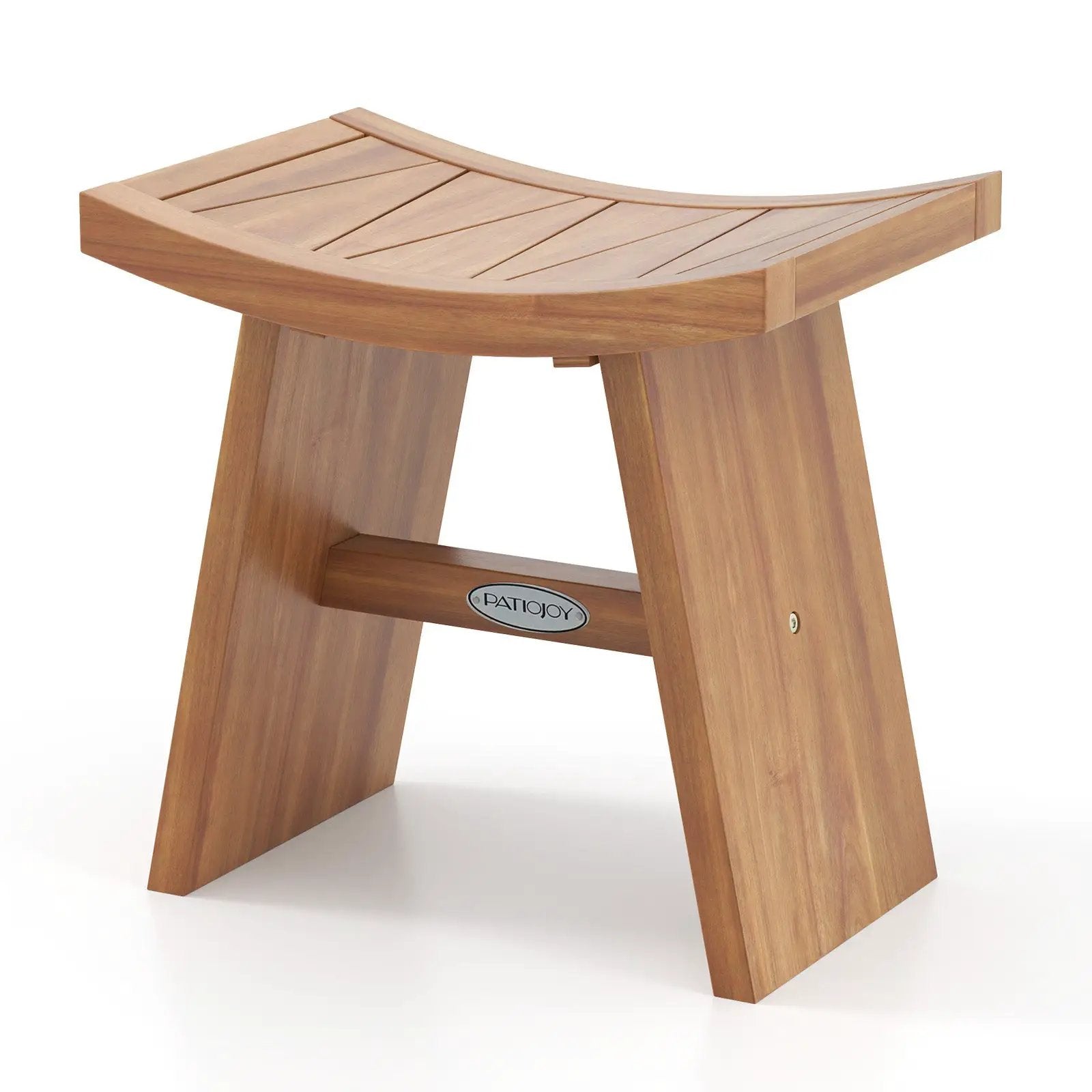 18 Inch Teak Wood Shower Bench with Curved Seat for Bathroom by DirectDeals