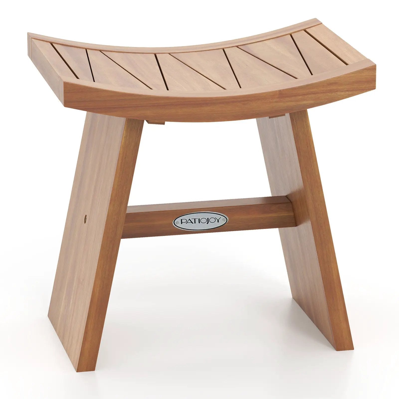 18 Inch Teak Wood Shower Bench with Curved Seat for Bathroom by DirectDeals