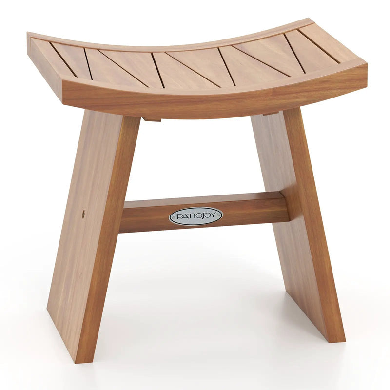 18 Inch Teak Wood Shower Bench with Curved Seat for Bathroom by DirectDeals