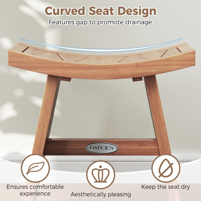 18 Inch Teak Wood Shower Bench with Curved Seat for Bathroom by DirectDeals
