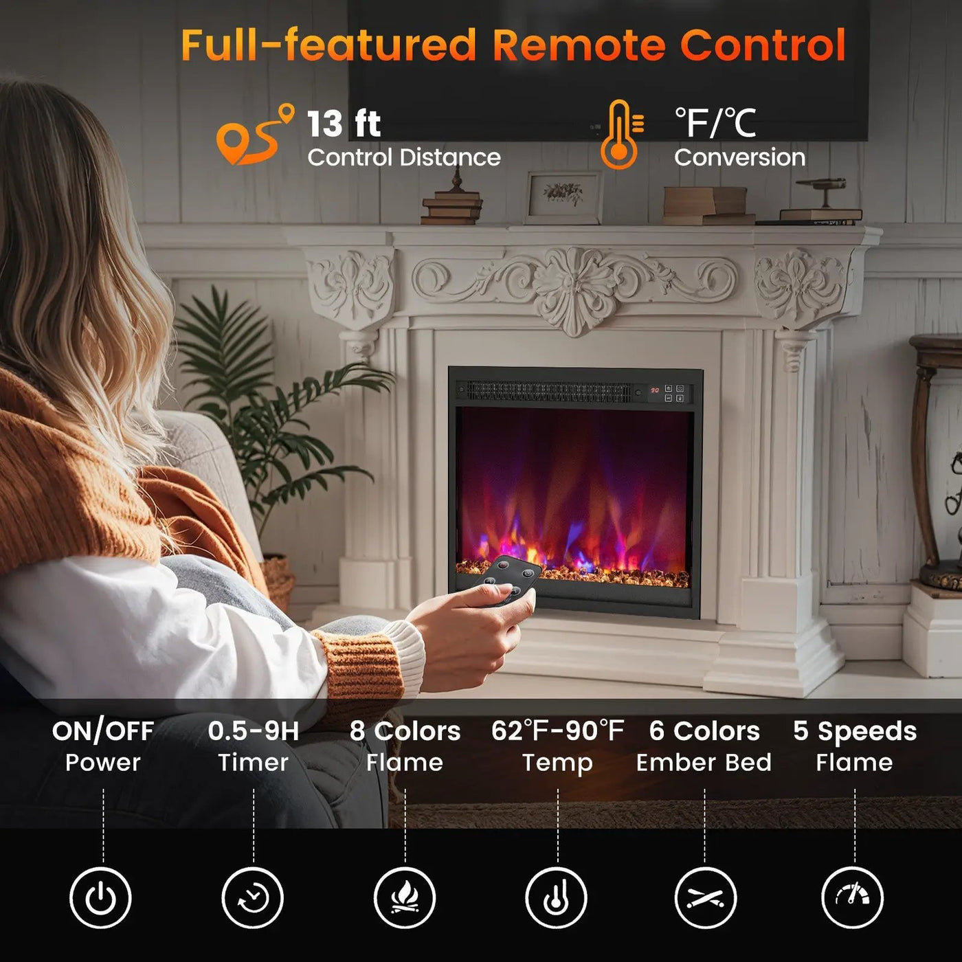 18/23/26 Inch 1500W Electric Fireplace Insert with Remote Control by DirectDeals