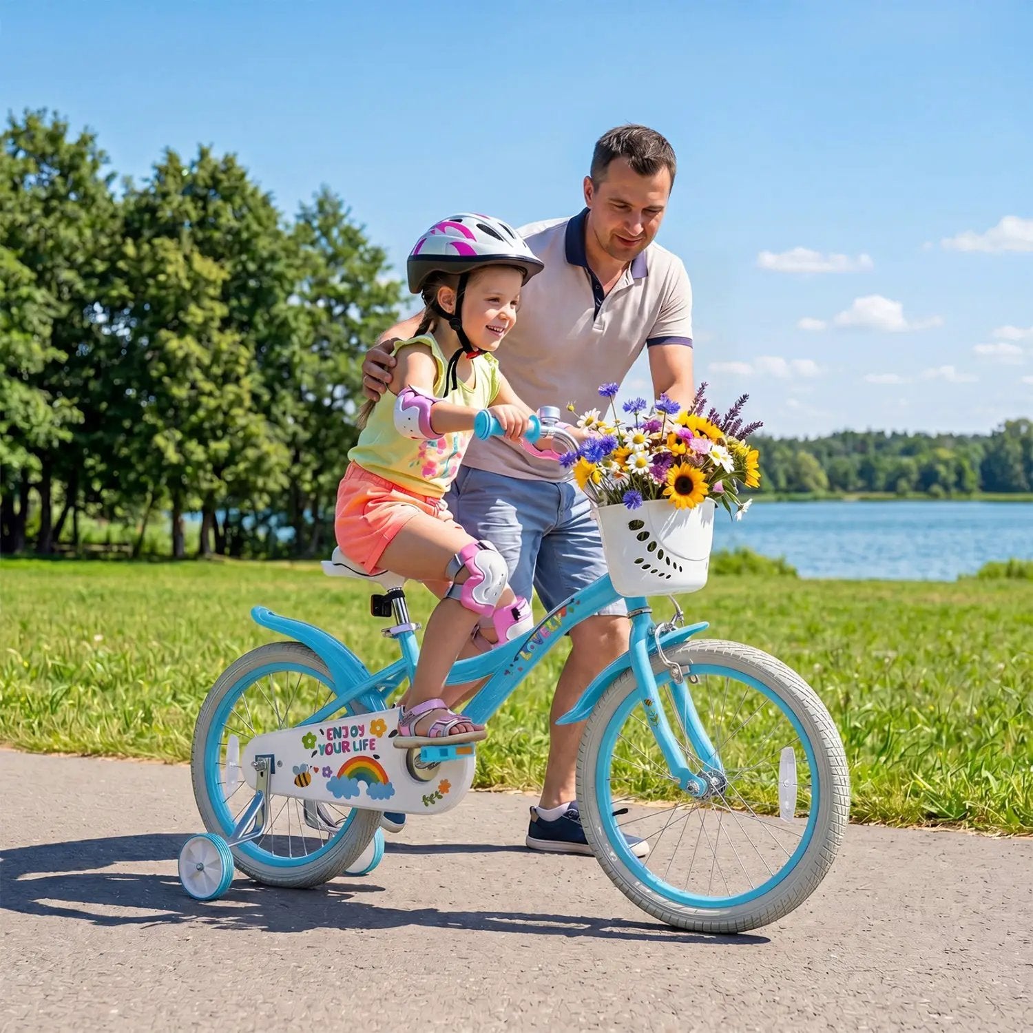 Girls Bike 12-18 Inch with Training Wheels and Basket by DirectDeals