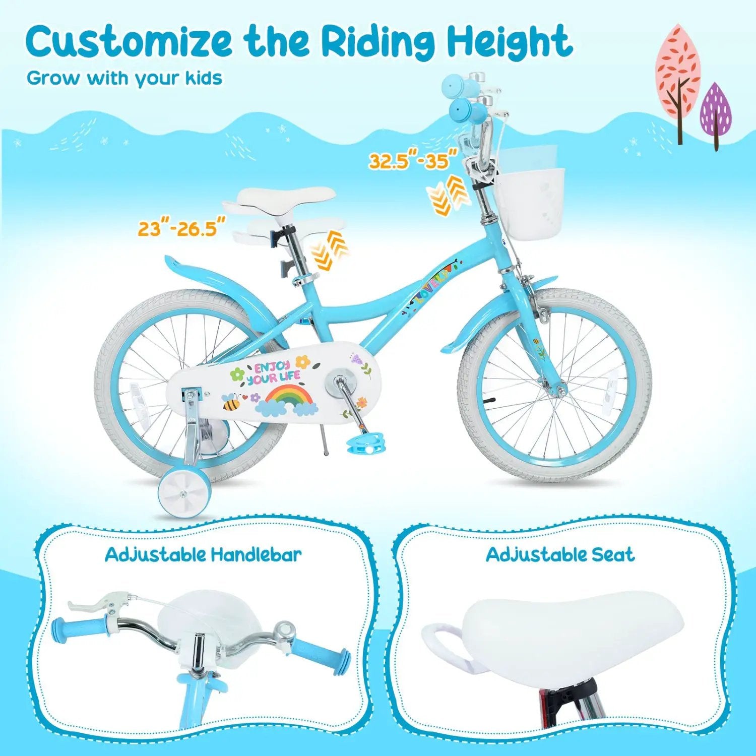 Girls Bike 12-18 Inch with Training Wheels and Basket by DirectDeals