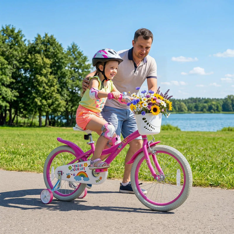 Girls Bike 12-18 Inch with Training Wheels and Basket by DirectDeals