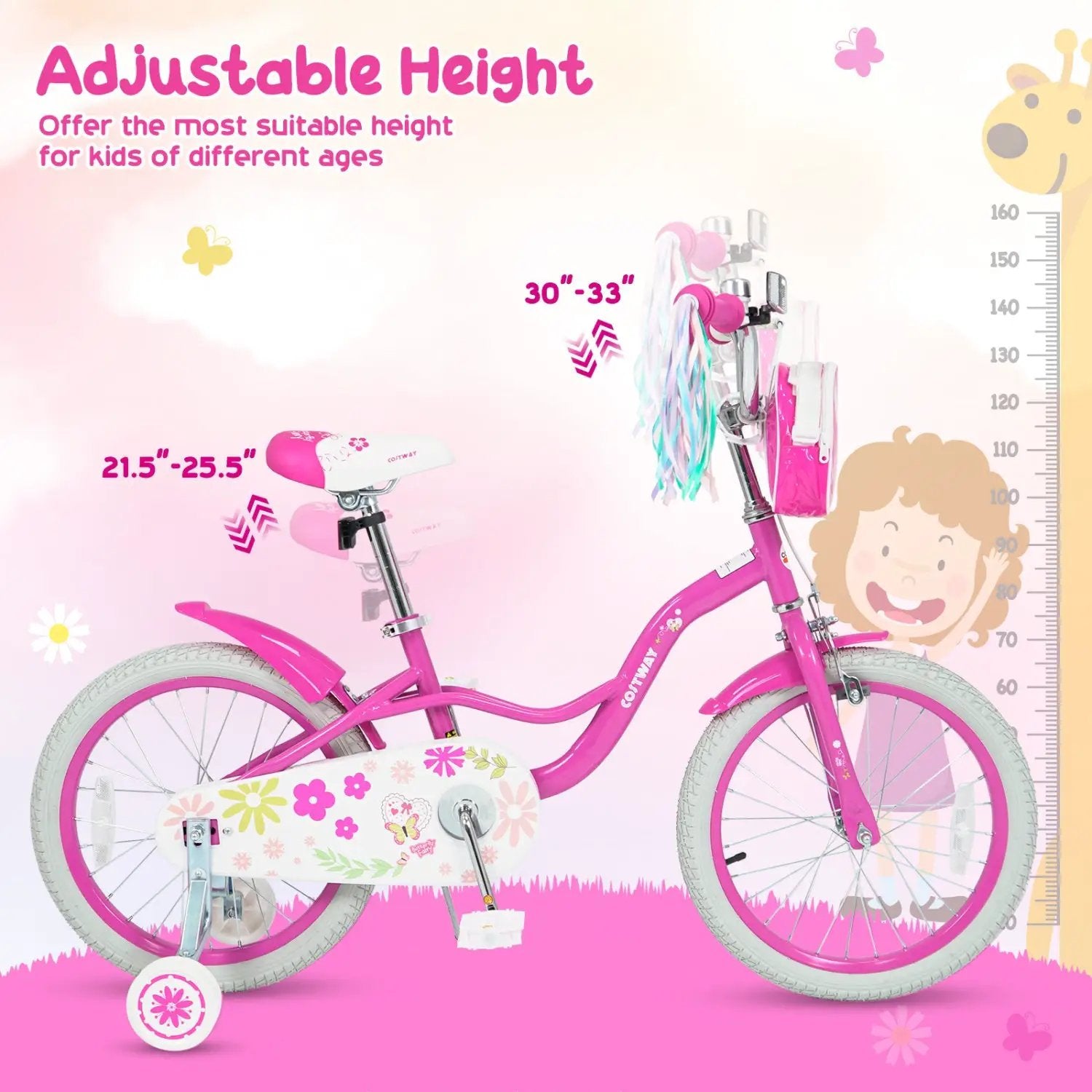 Girls Bike 12-18 Inch with Training Wheels and Front Bag by DirectDeals