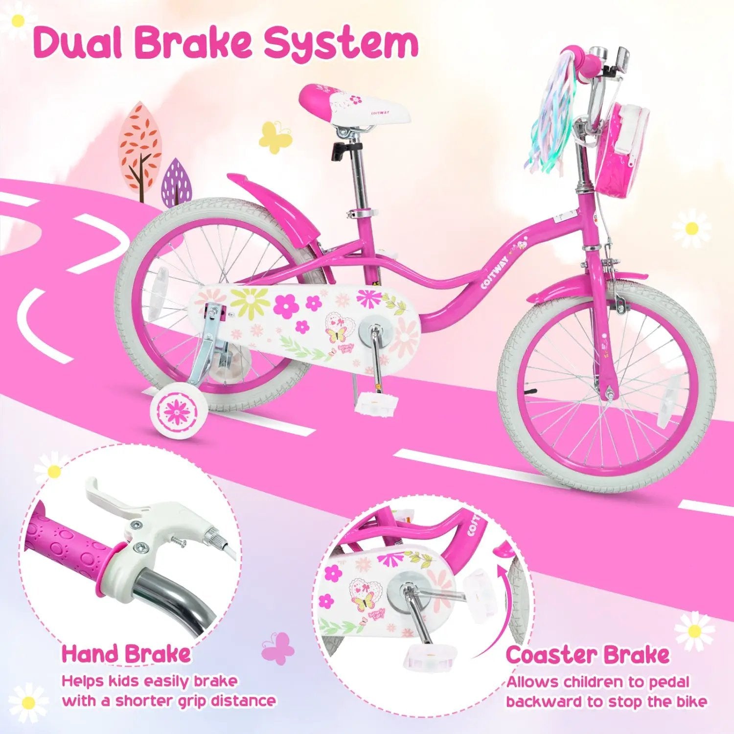 Girls Bike 12-18 Inch with Training Wheels and Front Bag by DirectDeals