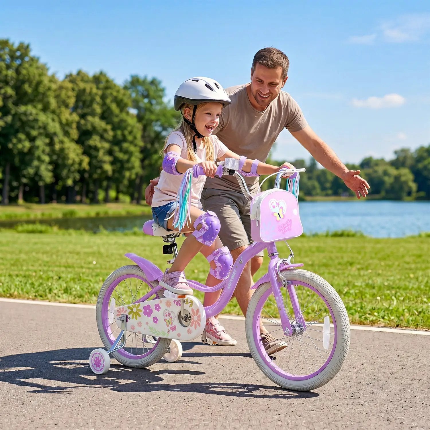 Girls Bike 18 Inch with Training Wheels and Front Bag by DirectDeals