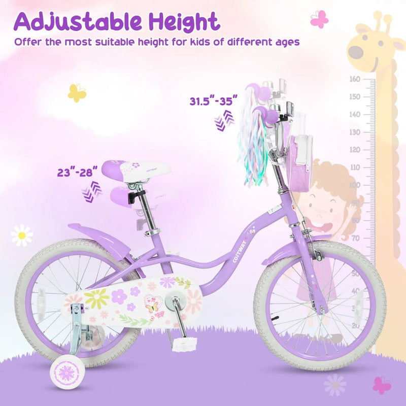 Girls Bike 18 Inch with Training Wheels and Front Bag by DirectDeals