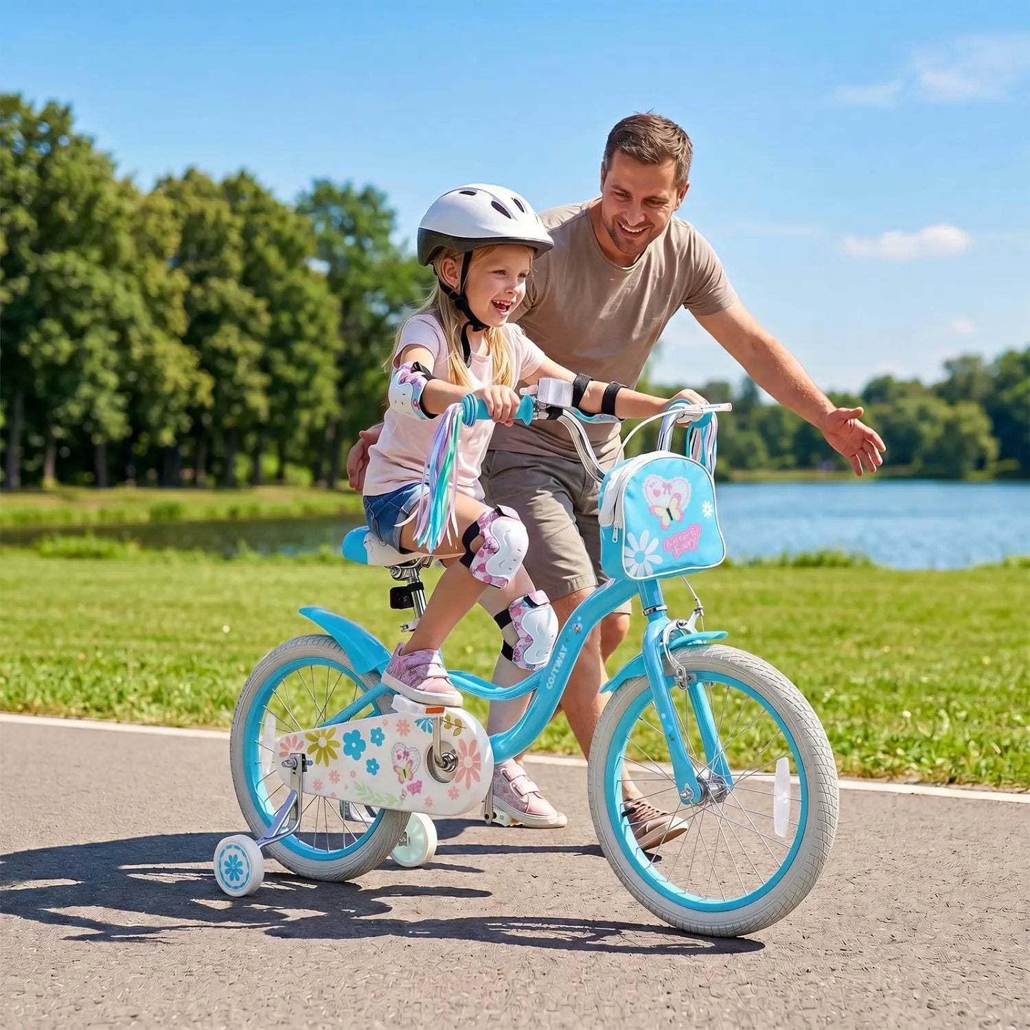 Girls Bike 12-18 Inch with Training Wheels and Front Bag by DirectDeals
