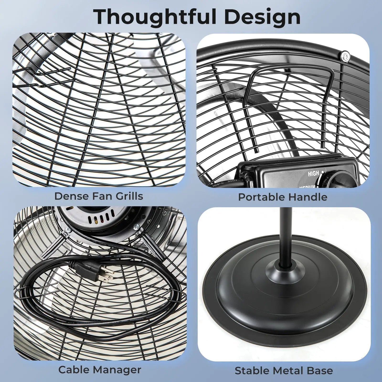 20 Inches High Velocity Pedestal Fan with 3 Speeds and Adjustable Height-Black by DirectDeals