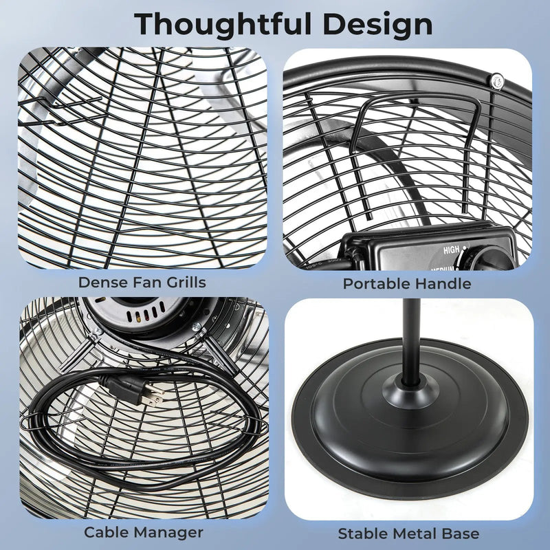 20 Inches High Velocity Pedestal Fan with 3 Speeds and Adjustable Height-Black by DirectDeals