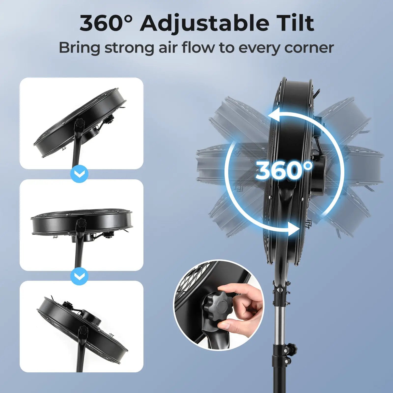 20 Inches High Velocity Pedestal Fan with 3 Speeds and Adjustable Height-Black by DirectDeals