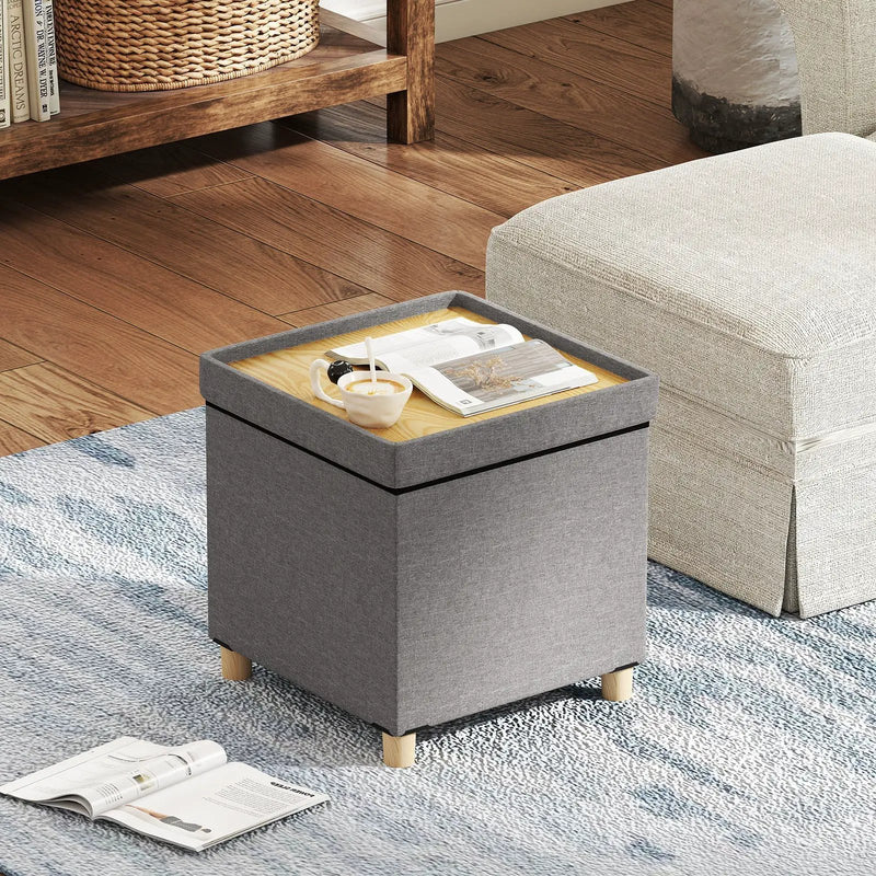 18 Inches Ottoman with Storage and Rubber Wood Legs-Gray by DirectDeals