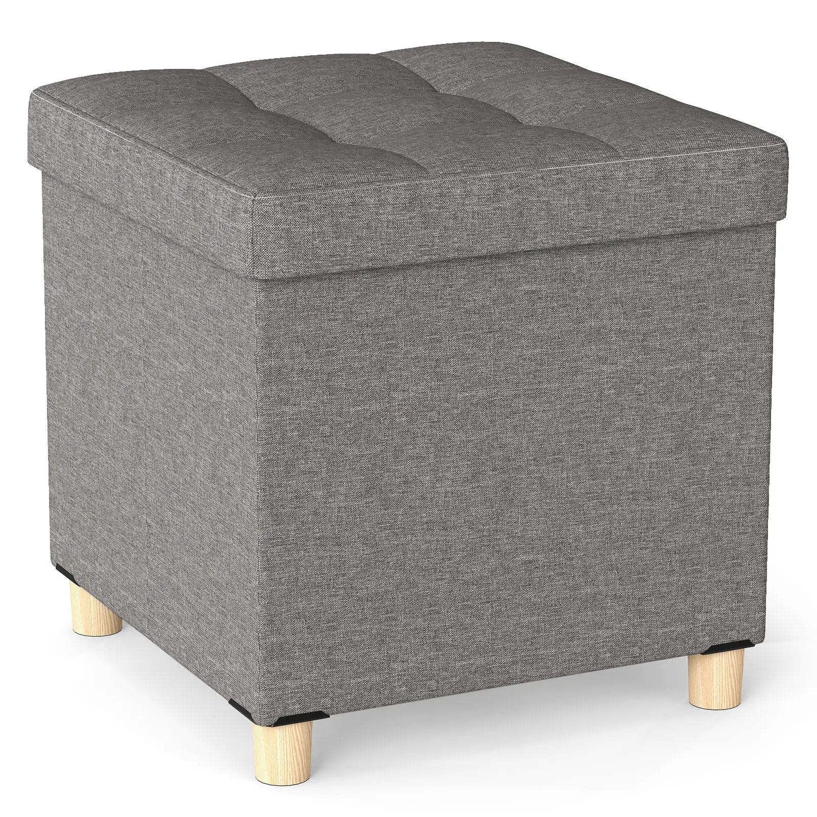 18 Inches Ottoman with Storage and Rubber Wood Legs-Gray by DirectDeals