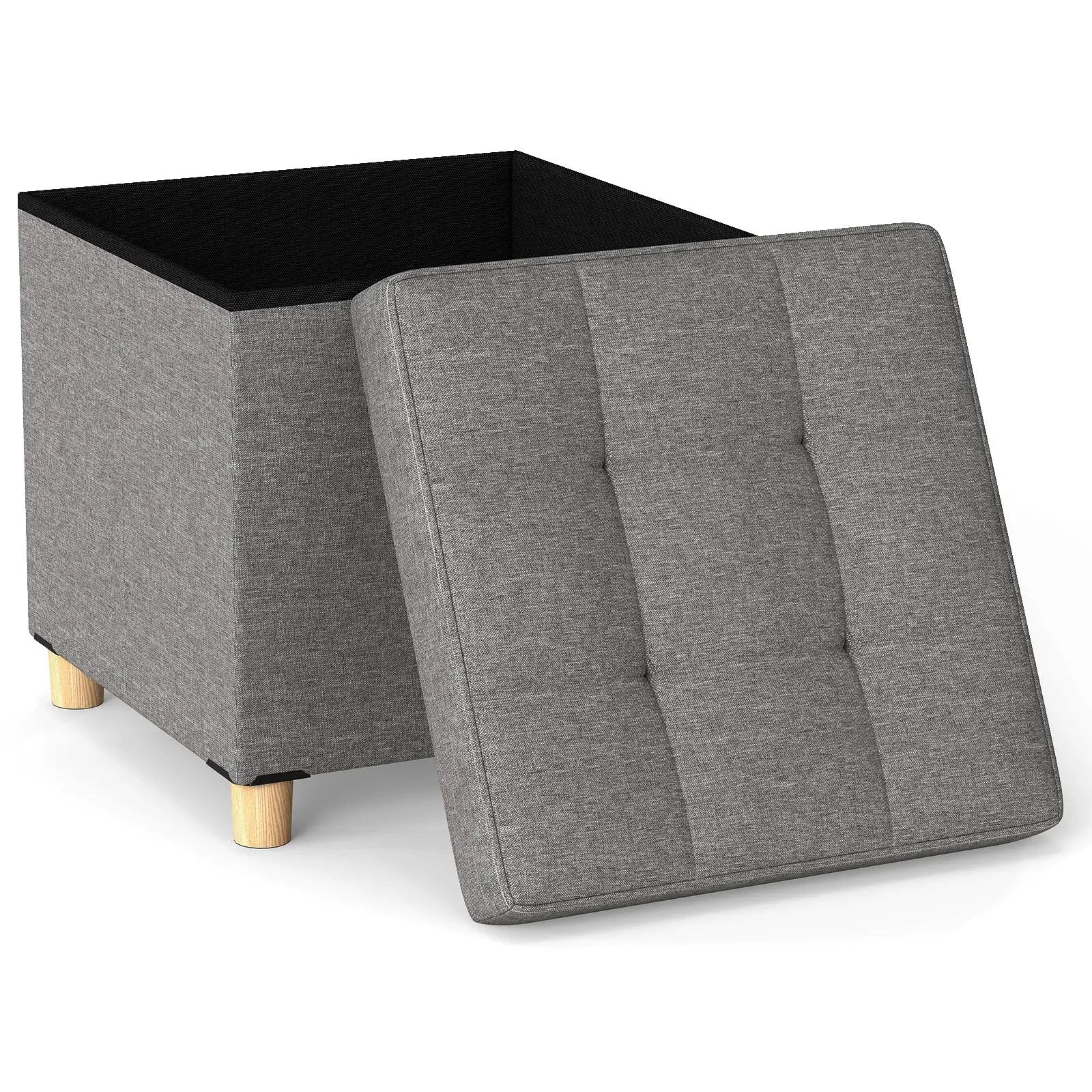 18 Inches Ottoman with Storage and Rubber Wood Legs-Gray by DirectDeals