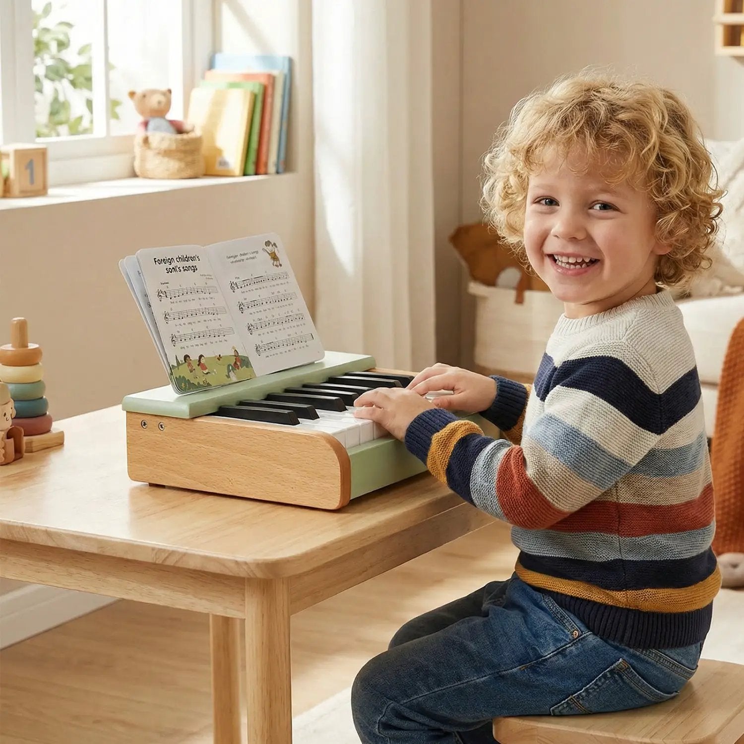 18-Key Wooden Piano for Kids with Music Stand by DirectDeals