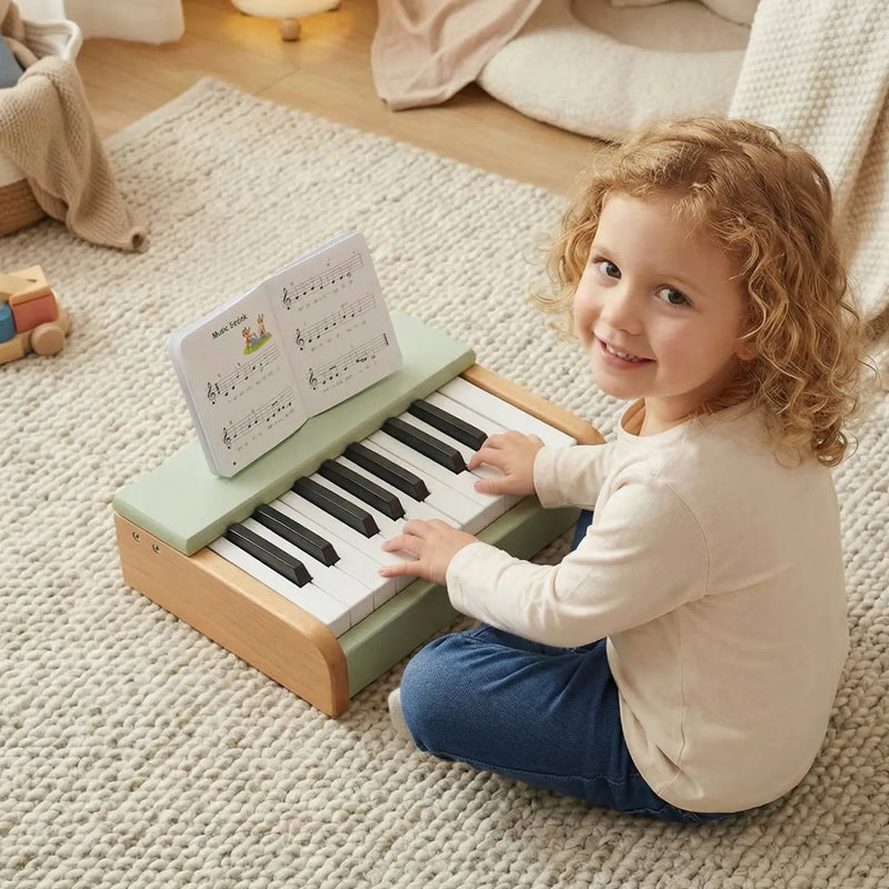 18-Key Wooden Piano for Kids with Music Stand by DirectDeals