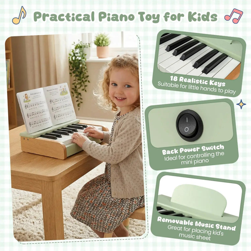 18-Key Wooden Piano for Kids with Music Stand by DirectDeals