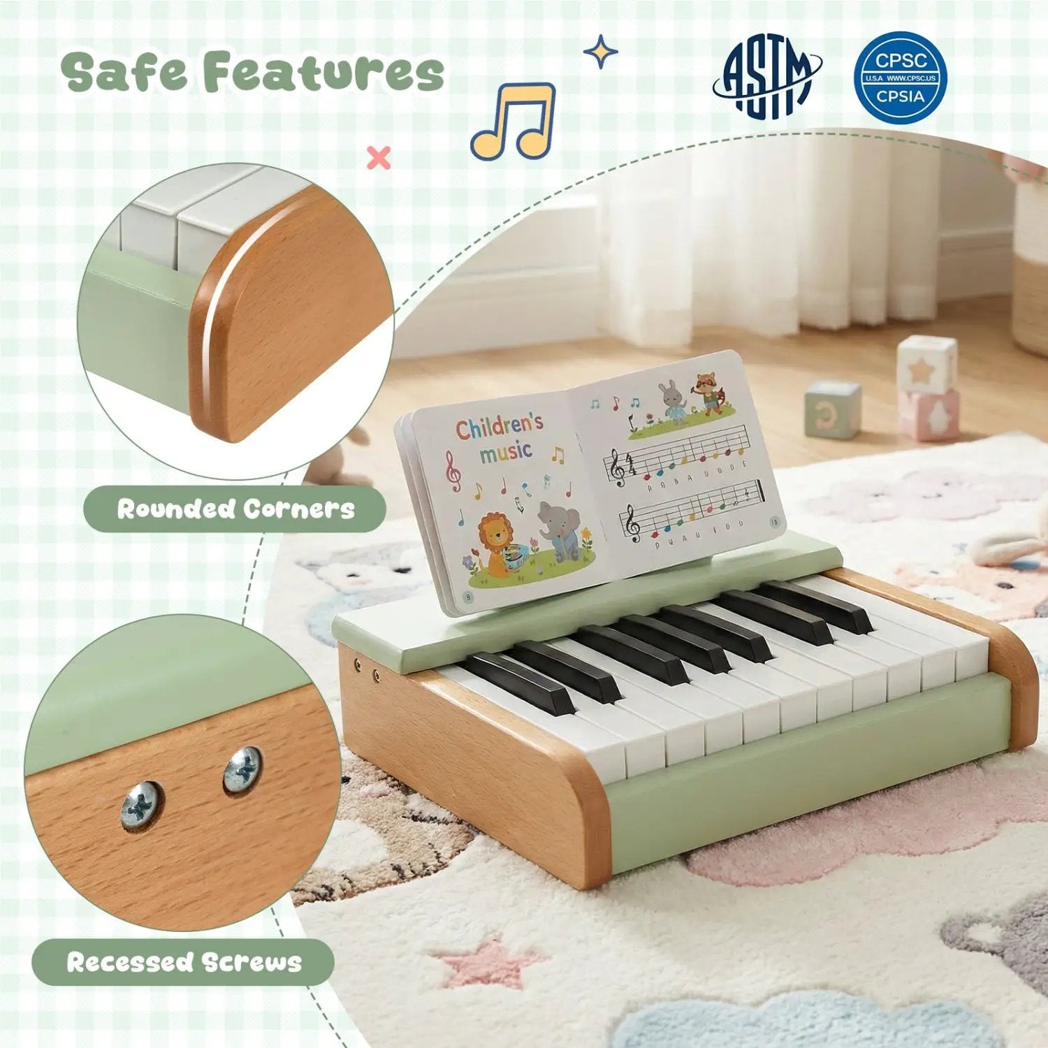 18-Key Wooden Piano for Kids with Music Stand by DirectDeals