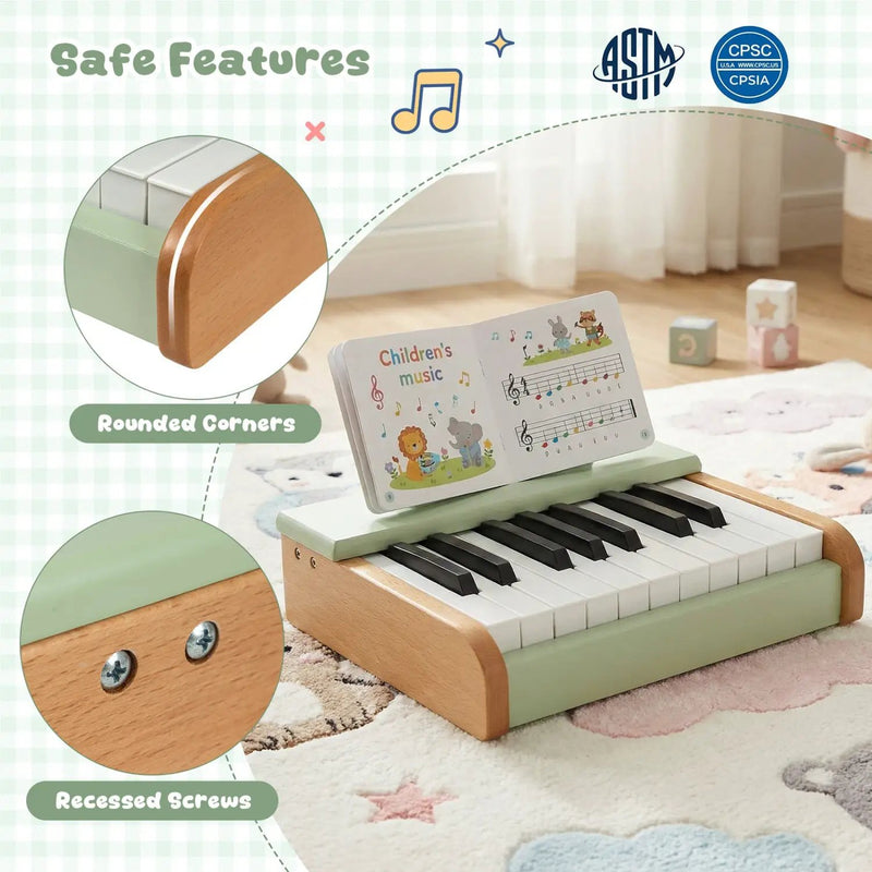 18-Key Wooden Piano for Kids with Music Stand by DirectDeals