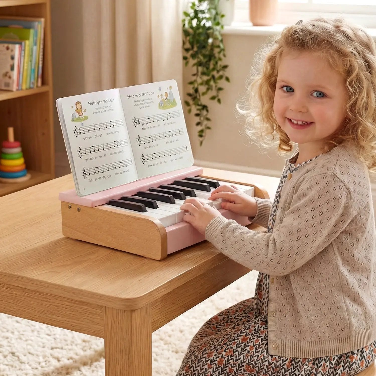 18-Key Wooden Piano for Kids with Music Stand by DirectDeals