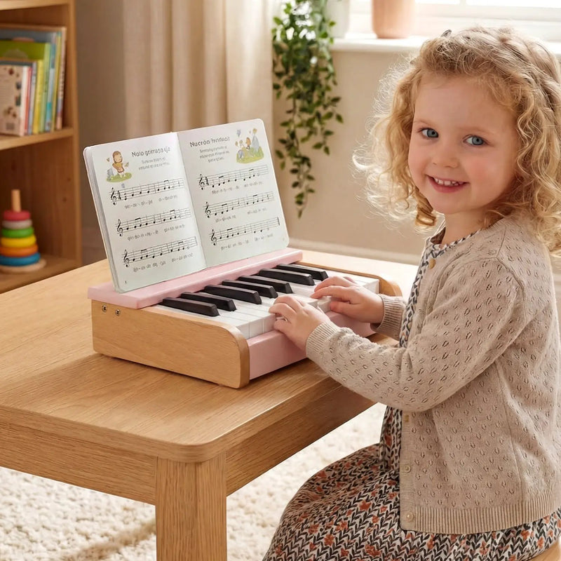 18-Key Wooden Piano for Kids with Music Stand by DirectDeals