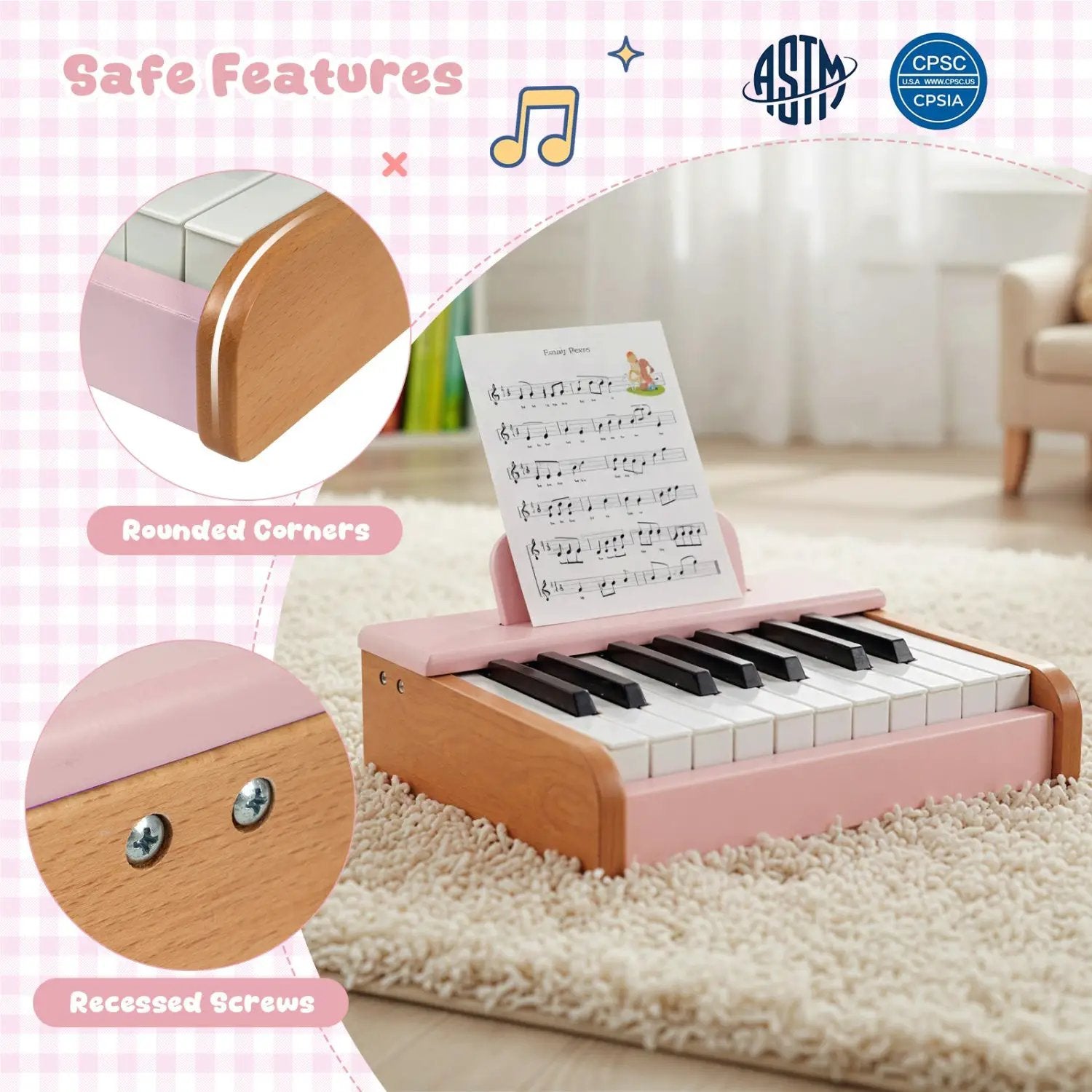 18-Key Wooden Piano for Kids with Music Stand by DirectDeals
