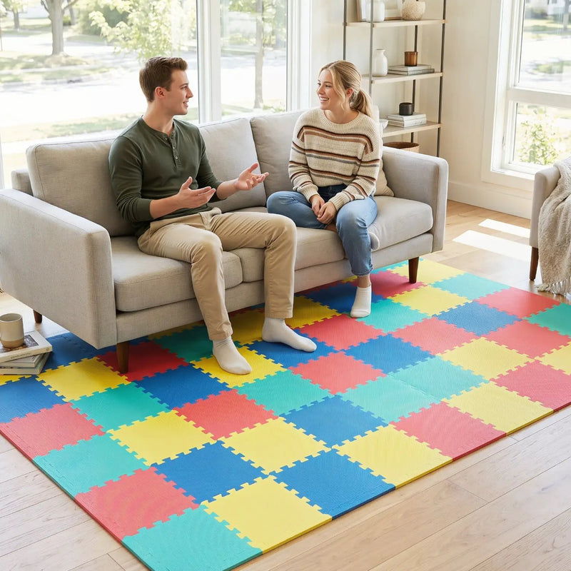 Interlocking EVA Foam Floor Tiles 18-Pack with Borders by DirectDeals
