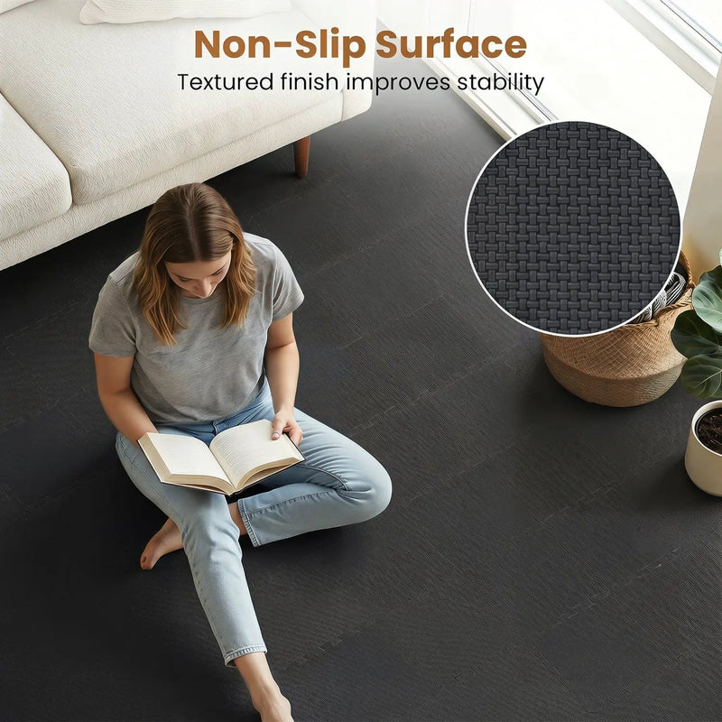 Interlocking EVA Foam Floor Tiles 18-Pack with Borders by DirectDeals