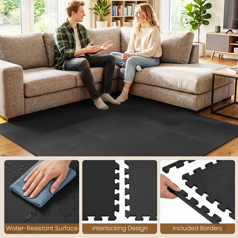 Interlocking EVA Foam Floor Tiles 18-Pack with Borders by DirectDeals