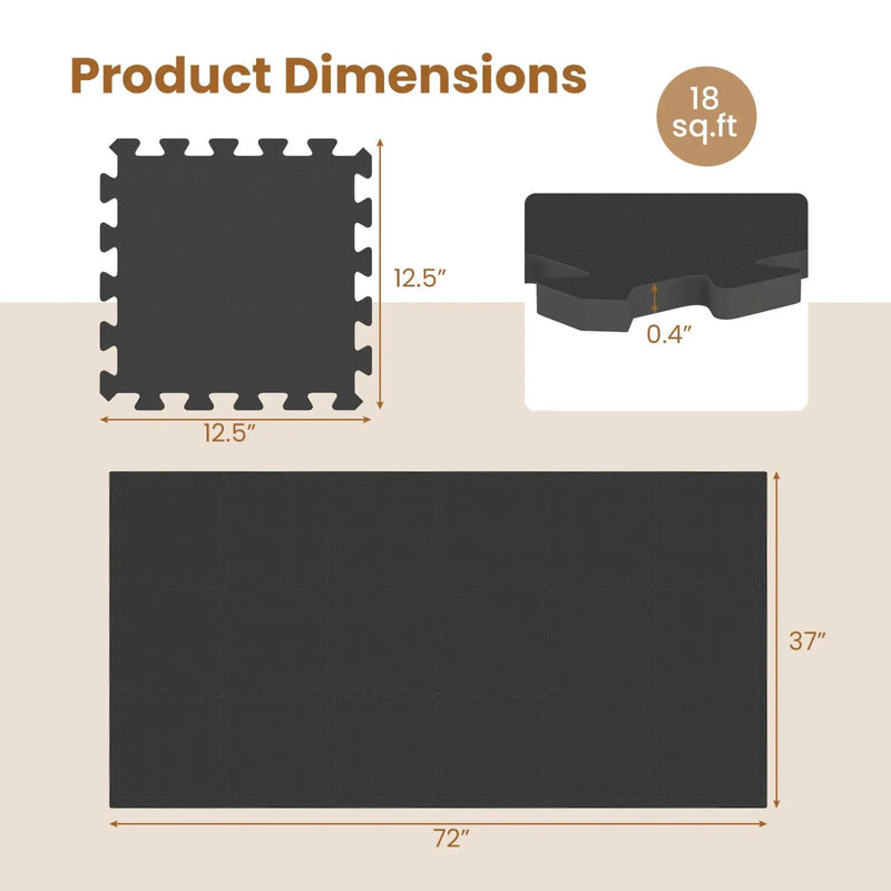 Interlocking EVA Foam Floor Tiles 18-Pack with Borders by DirectDeals