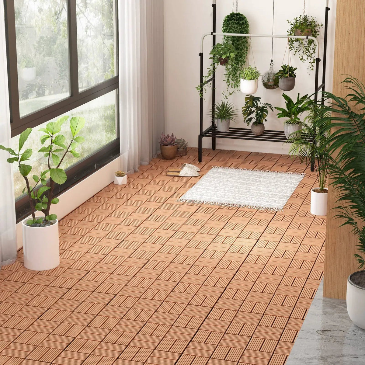 18 Pieces 12 x 12 Inch All Weather Interlocking Deck Tiles