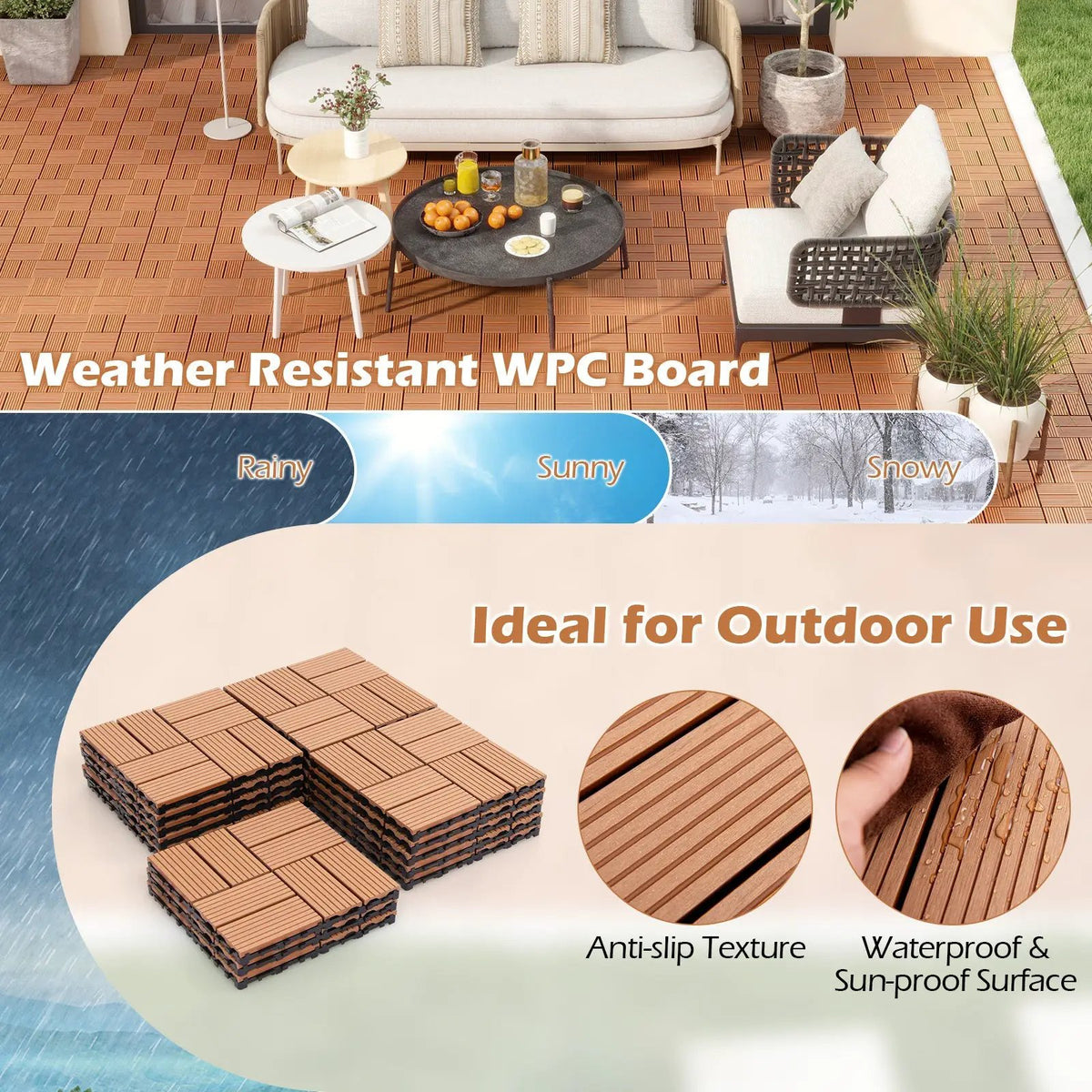 18 Pieces 12 x 12 Inch All Weather Interlocking Deck Tiles, photo 8 of 9