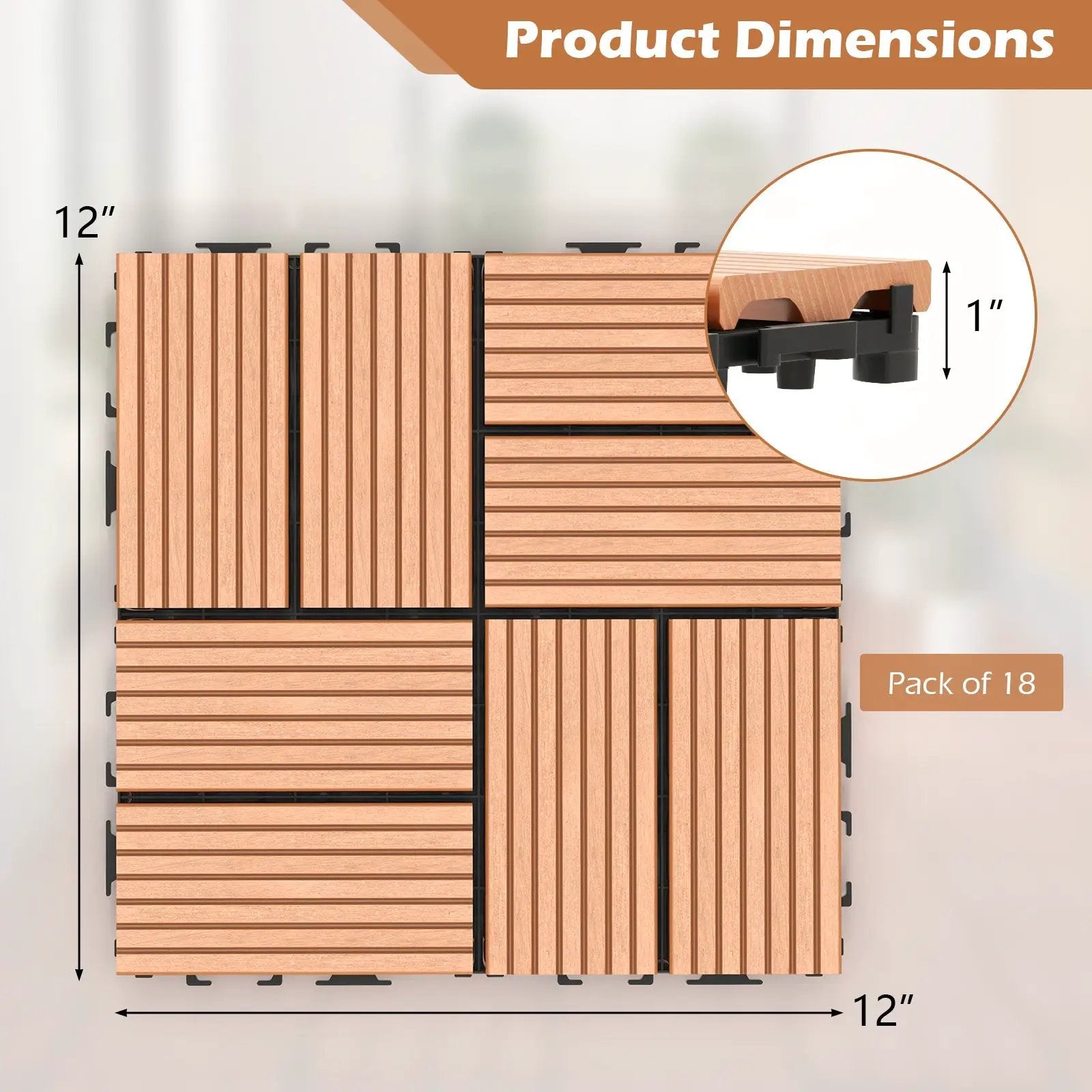 18 Pieces 12 x 12 Inch All Weather Interlocking Deck Tiles by DirectDeals