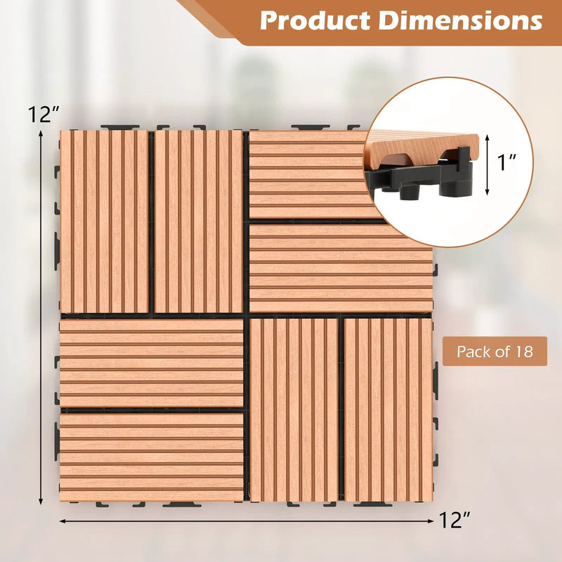 18 Pieces 12 x 12 Inch All Weather Interlocking Deck Tiles by DirectDeals