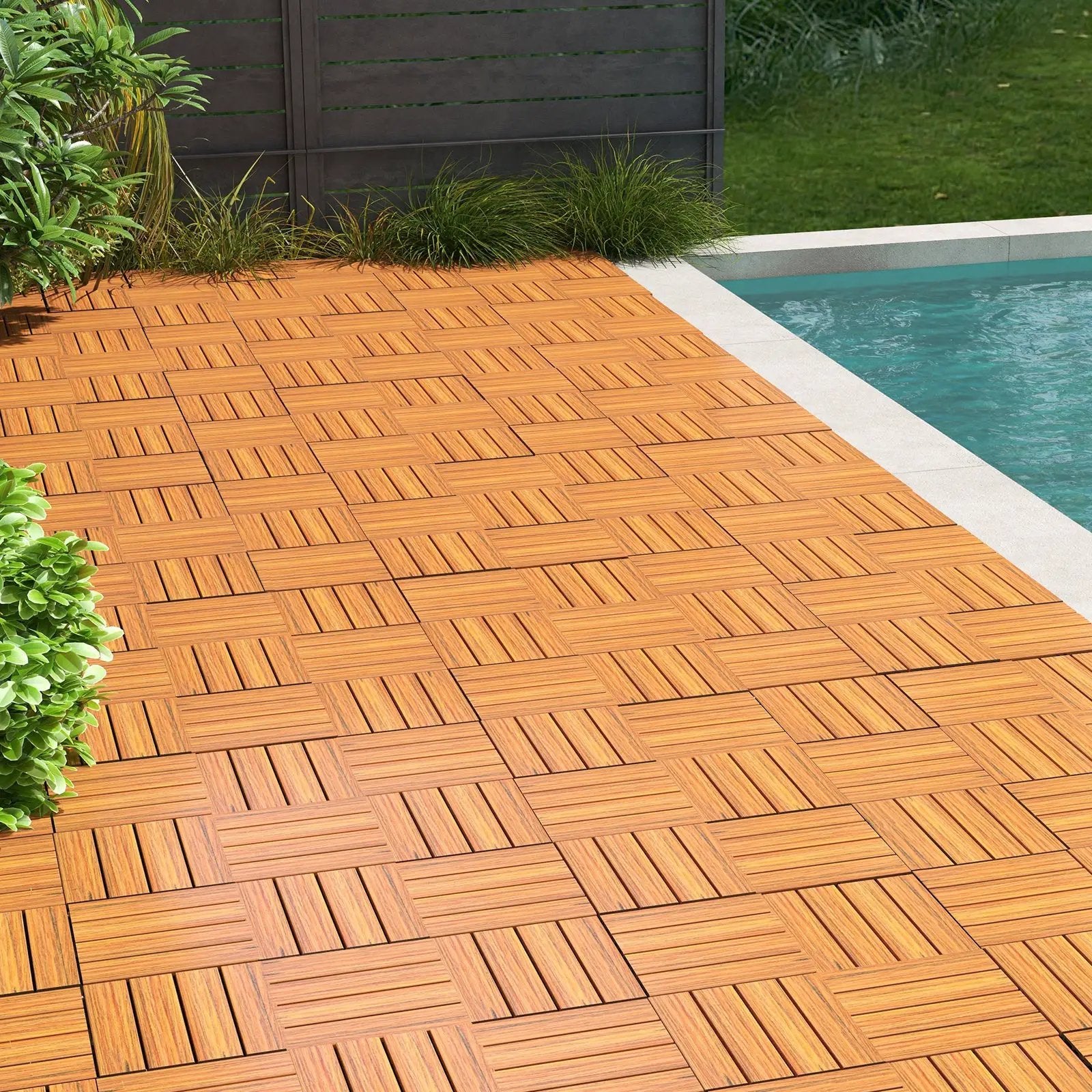18 Pieces 12 x 12 Inch Interlocking Deck Tiles for 1.7„é° Total Splicing Area-Brown by DirectDeals