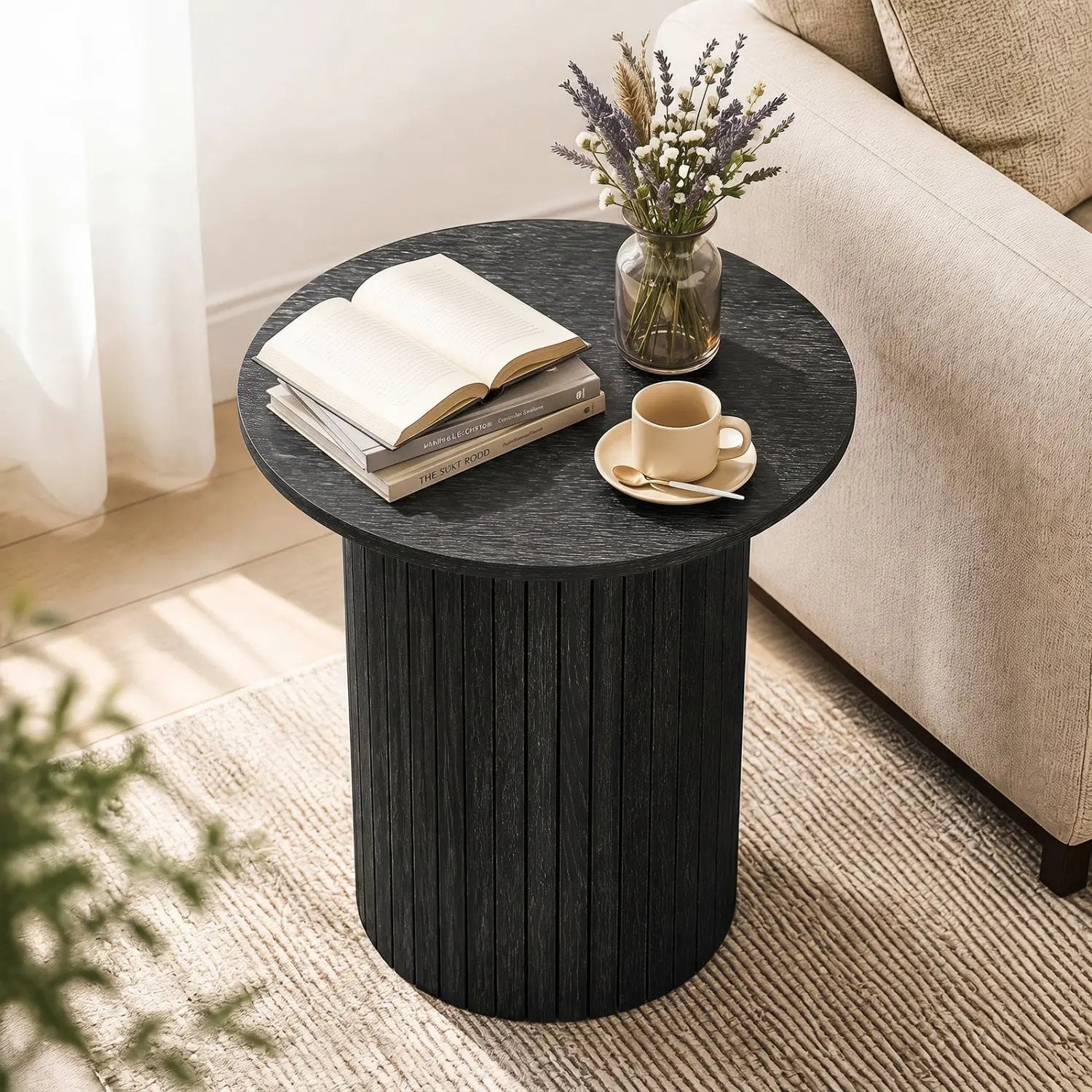 18" Round Fluted Side Table with Pedestal Drum Base by DirectDeals