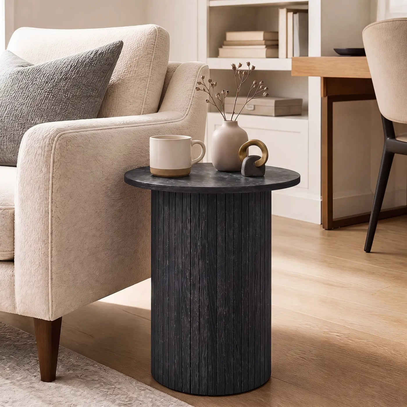 18" Round Fluted Side Table with Pedestal Drum Base by DirectDeals