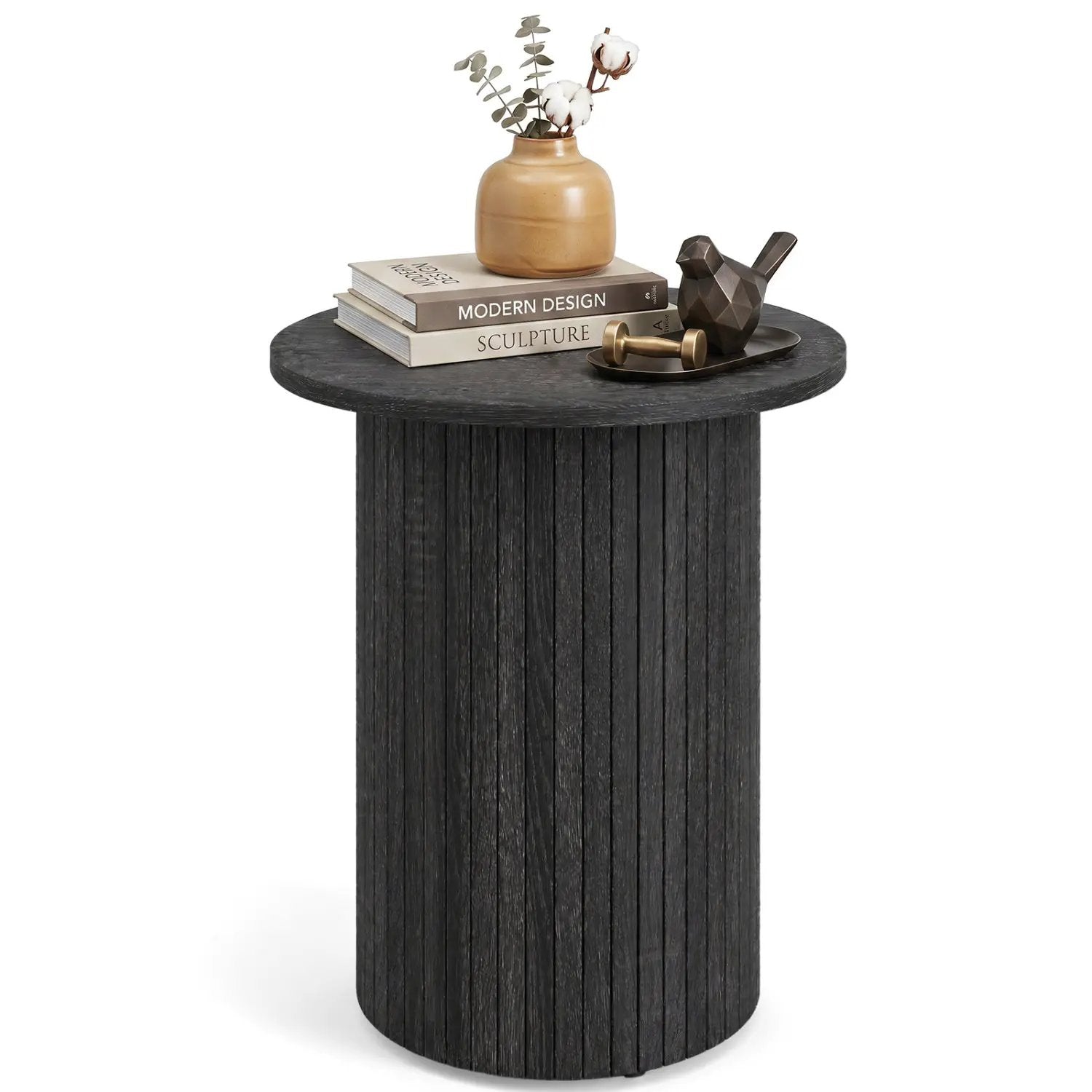 18" Round Fluted Side Table with Pedestal Drum Base by DirectDeals